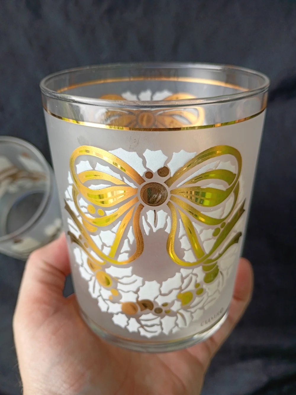 Set of 3 Culver Mid Century Double Old Fashion Tumbler Glasses Christmas